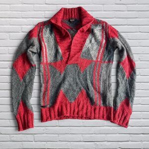 Vintage Diesel BlackGold Label Shawl Knit Sweater Poncho in Grey and Red